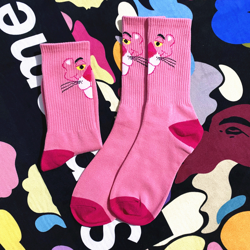 Tide Original Pink Panther Head Movement Cotton Socks Ins In Tube Socks For Men And Women College Wind Sock